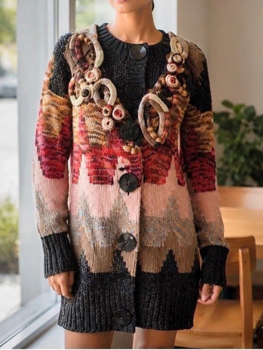Anthropologie Sleeping on Snow Loops & Angles Knit Cozycore Cardigan Geometric